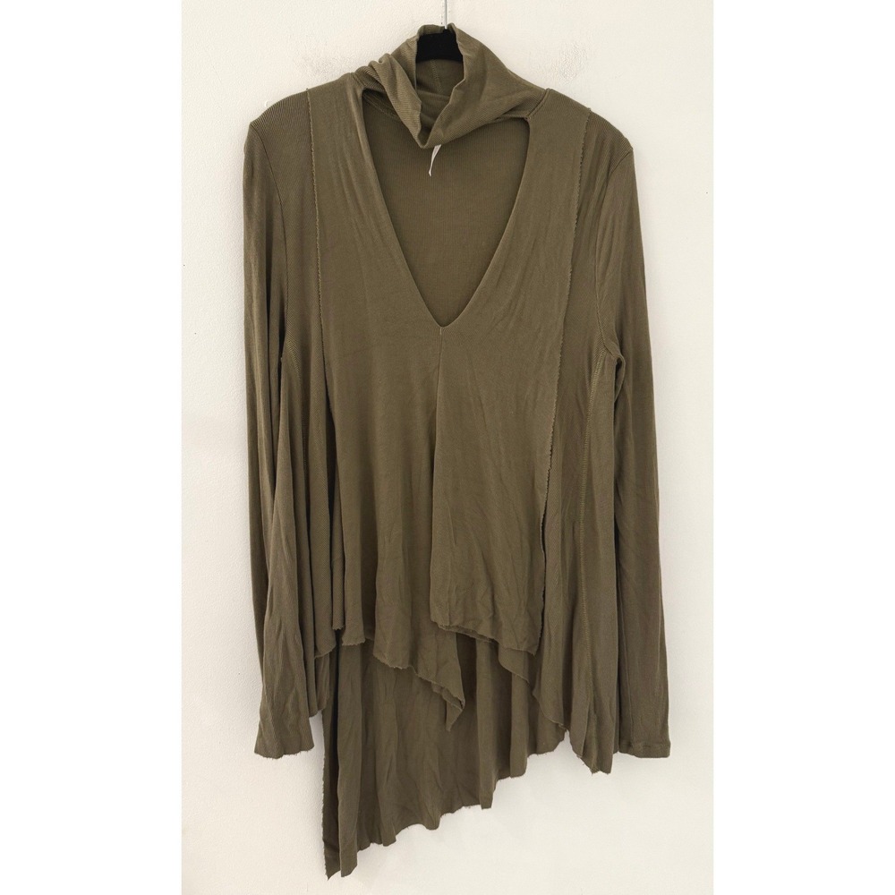 Free People Uptown Olive Green Uptown Turtleneck Choker Tee Size Extra Small
